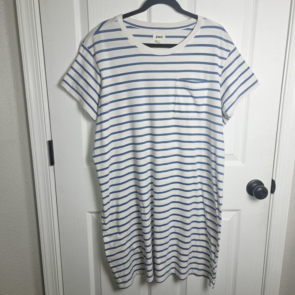 Pact Soft Spun Dress Womans XXL Blue Striped T-shirt Organic Cotton Casual